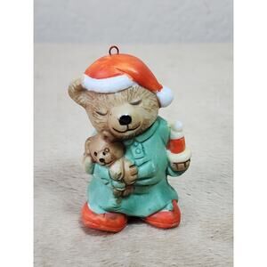 Christmas Tree Ornament Teddy Bear Wearing Pjs Holding 2 1/2" Holiday Decor 90s